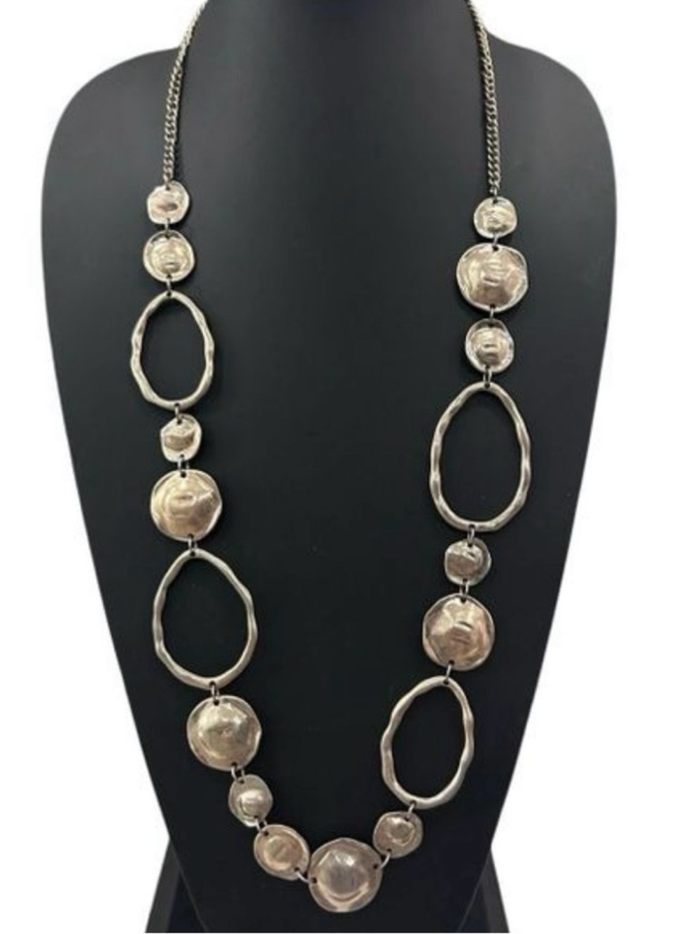 Metal Statement Necklace
Women's 35" Gold-tone Mix Textured Circles & Open Ovals